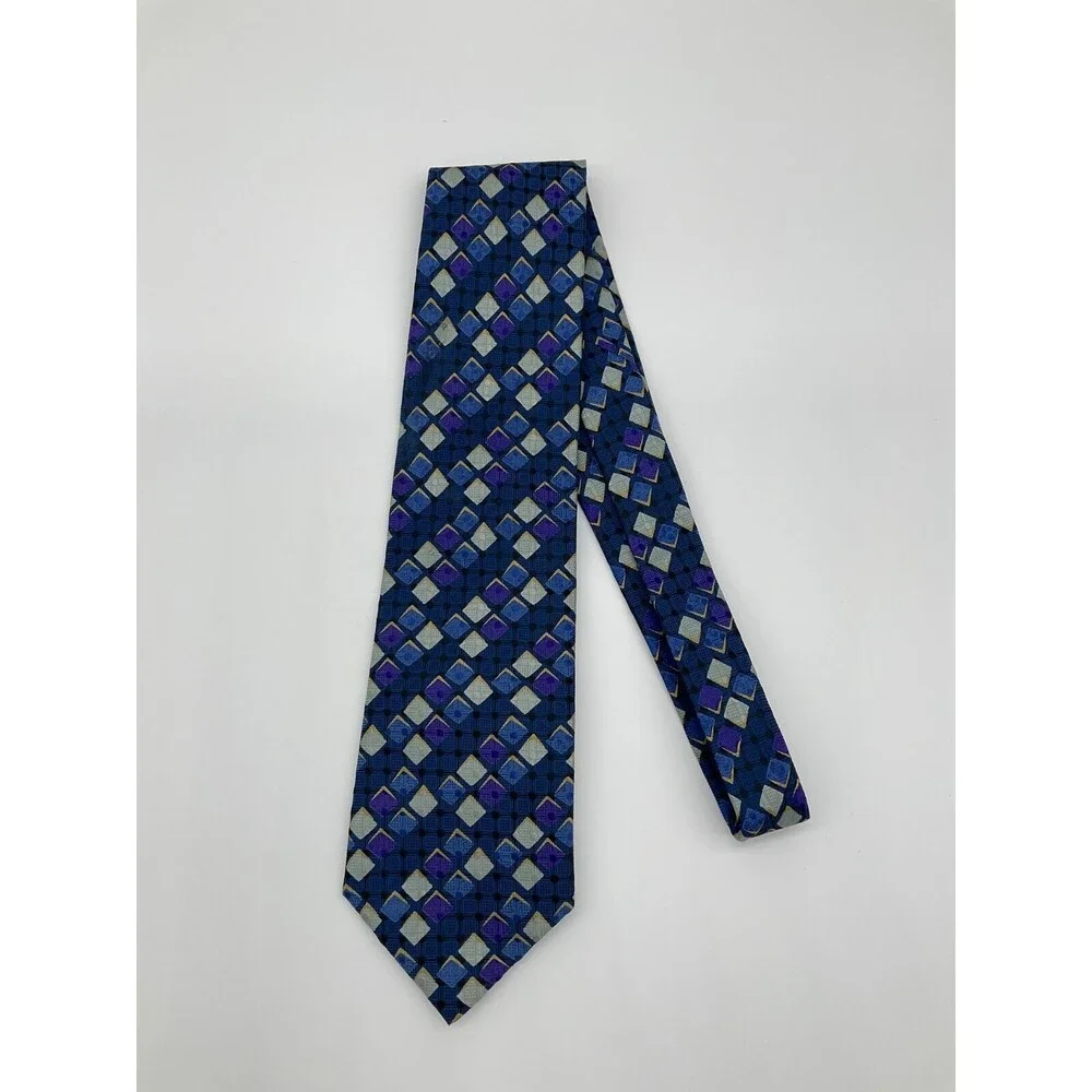 Canali‎ Italy Men's Blue Purple Silver Geometric 100% Silk Neck Tie